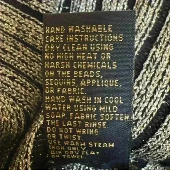 Vintage gold & black metallic beaded 3/4 sleeve cowl neck sweater size M - Picture 3 of 9